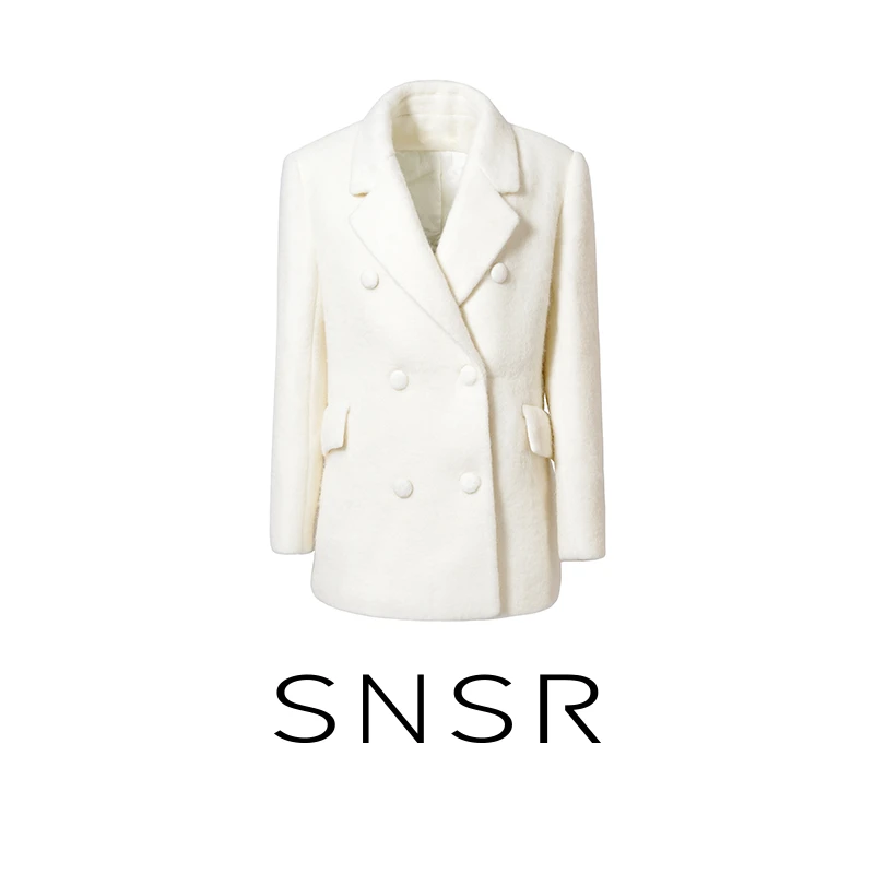 SNSR/圣妮思25秋季新款纯白极简气质毛呢西装外套244D003WT820