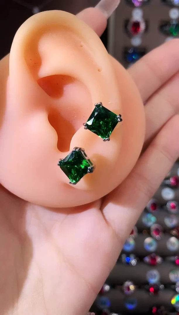 银S925镶嵌耳饰碧玺8银色