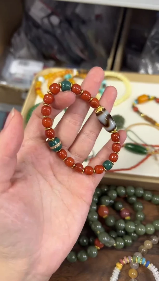 未镶嵌手链玛瑙/玉髓柿子红玛瑙虎牙珠搭配款手链[2346]