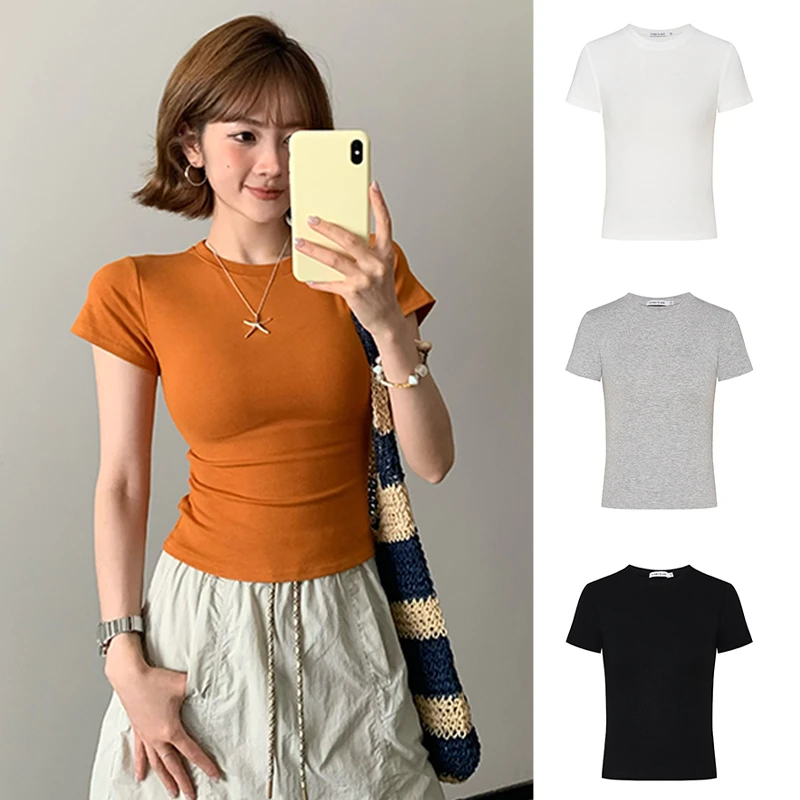 MosesQueen/魔西女王显身材 掐腰正肩T恤女夏季收腰显瘦圆领上衣