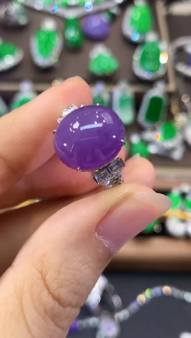 18K金镶嵌戒指翡翠李*莉C111-定制 紫货有色差