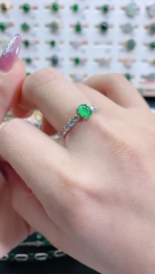 银S925镶嵌戒指翡翠天然翡翠