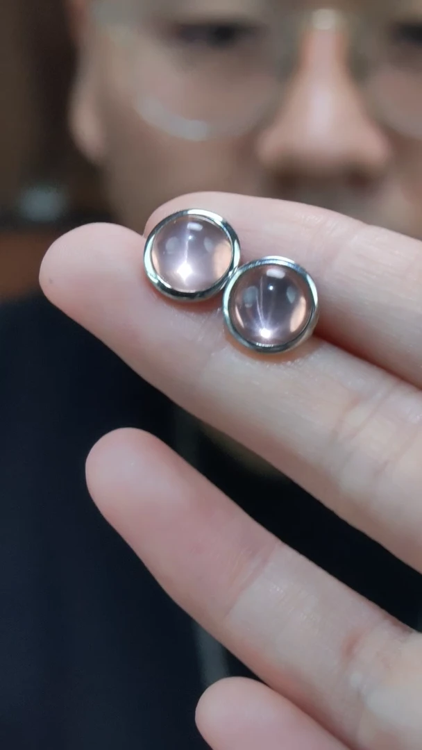 水晶耳钉银S925镶嵌S925银粉水晶耳钉GW