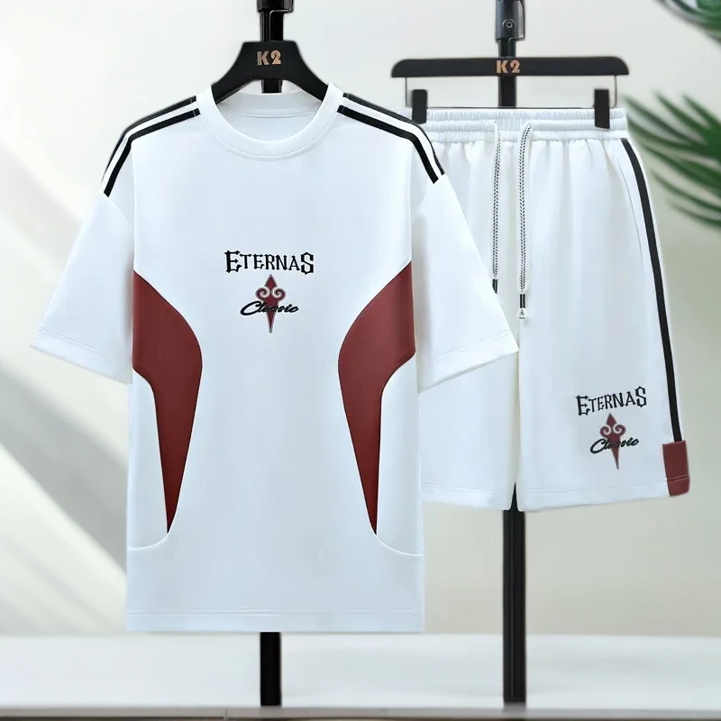 青少年夏季时尚套装短袖T恤菠萝格透气休闲帅气男士宽松短裤整套