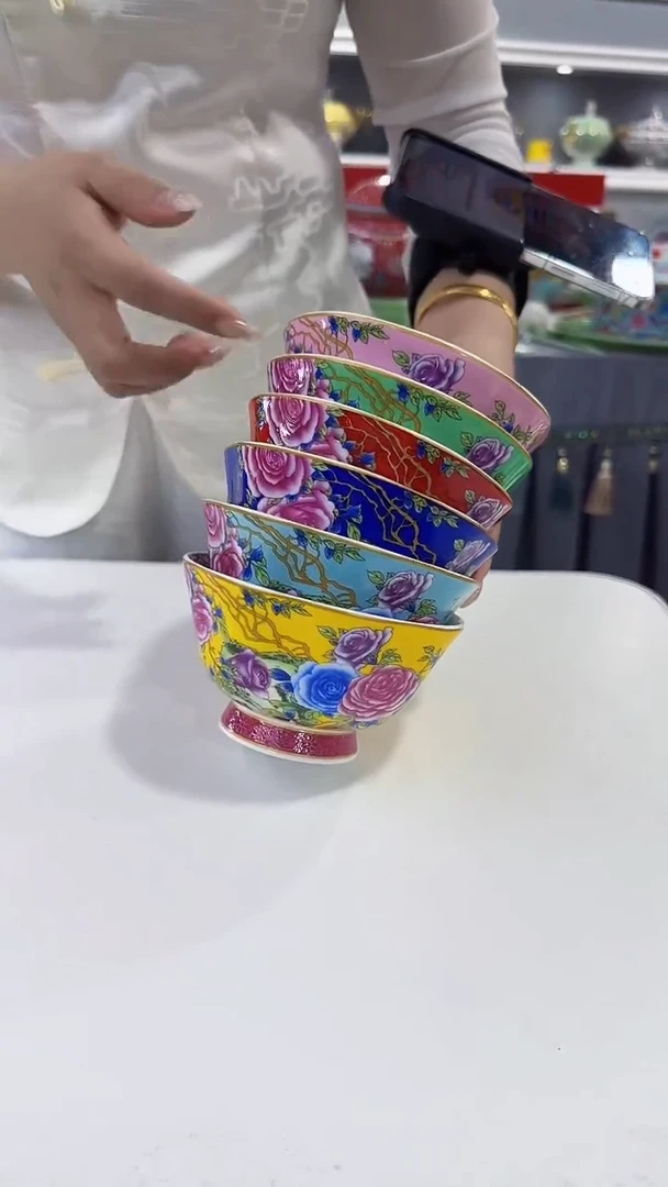 瓷片4.7英寸花口碗6个景德镇陶瓷混色