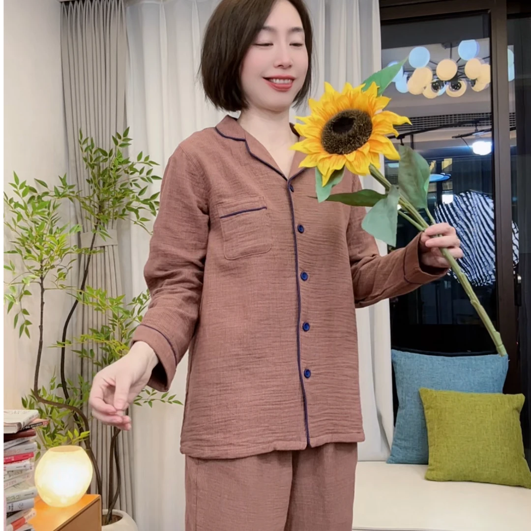『新号开播 满减专区』春夏情侣睡衣纯棉纱布长袖套装家居服MY0025
