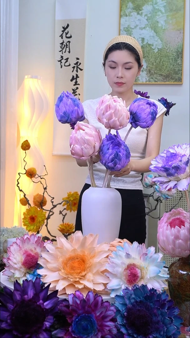 永生洋蓟蓝紫渐变3头+桃夭2头2217