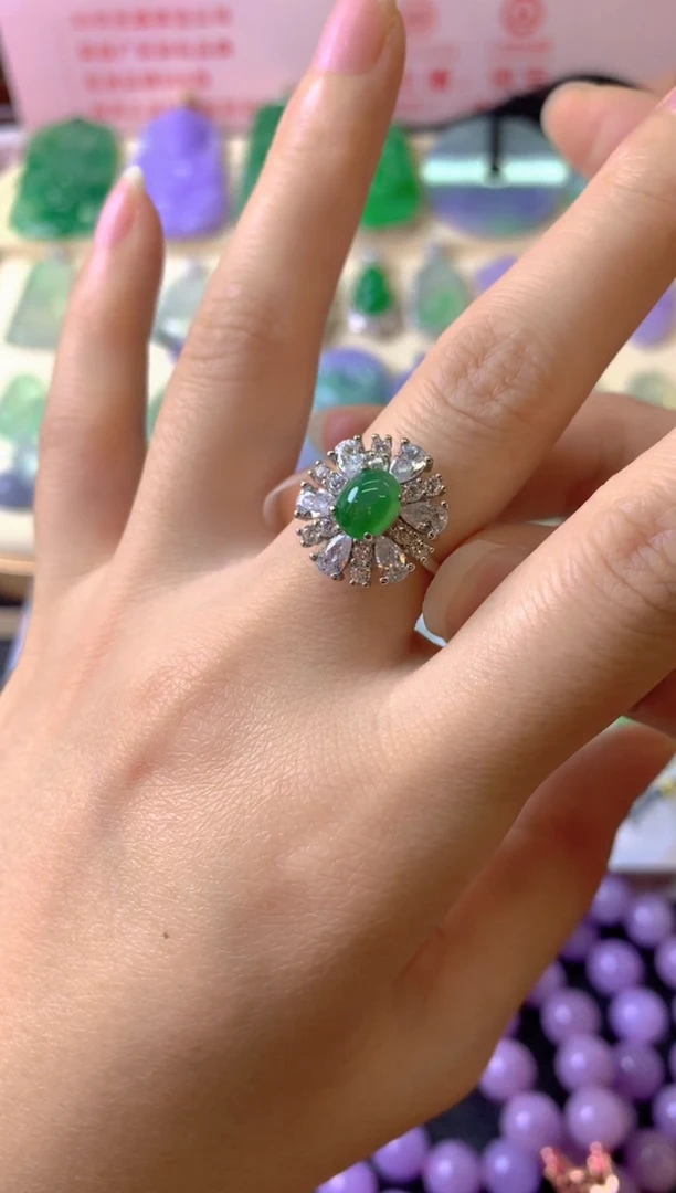 银S925镶嵌戒指翡翠青**檬戒指