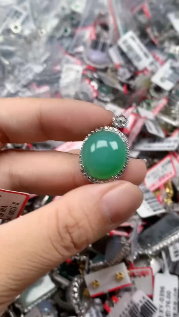 银S925镶嵌戒指翡翠天然A货缅甸翡翠