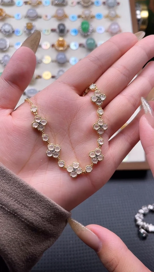 【闪购商品】翡翠手链银S925镶嵌天然A货翡翠手链