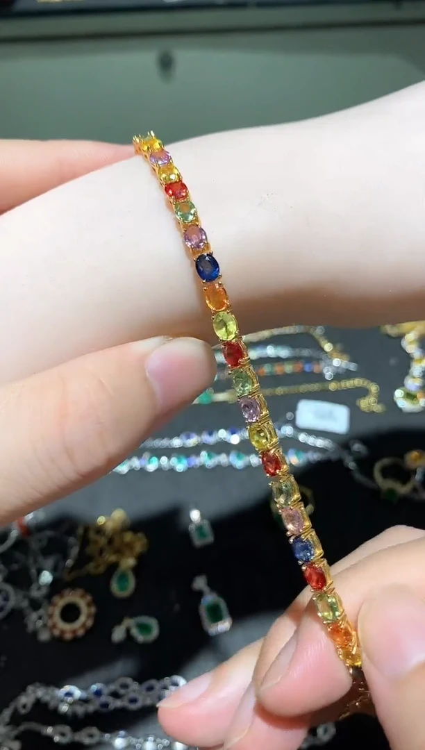 手链蓝宝石银S925镶嵌手链