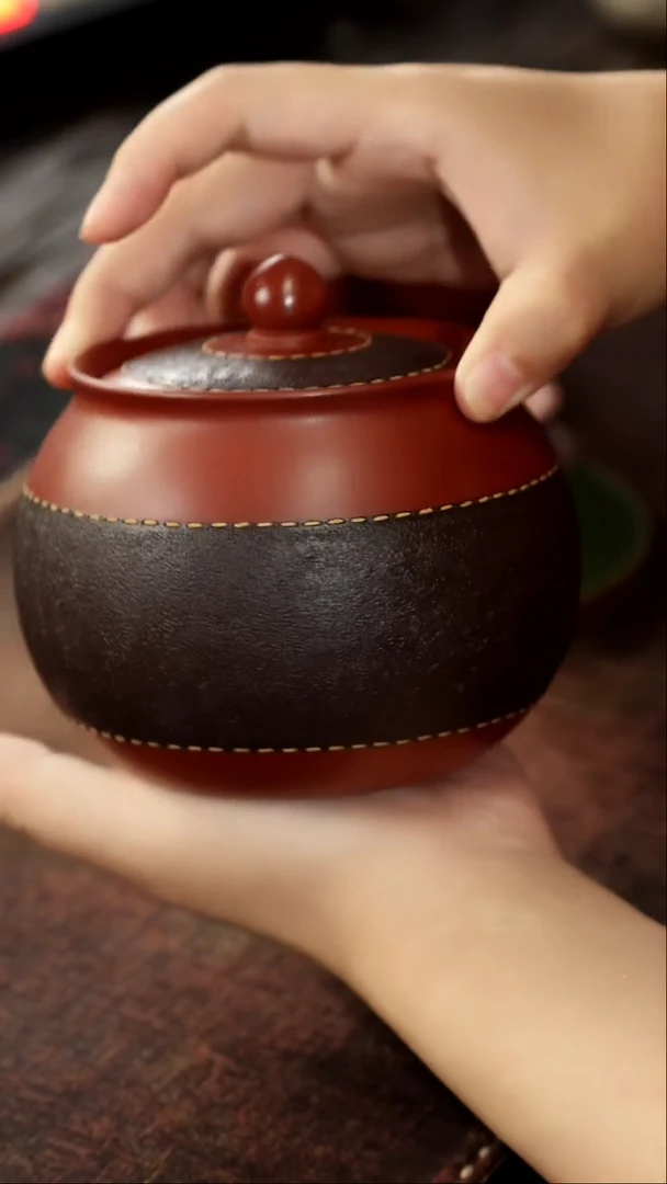 茶杯紫砂非遗茶器-皮革黑茶罐