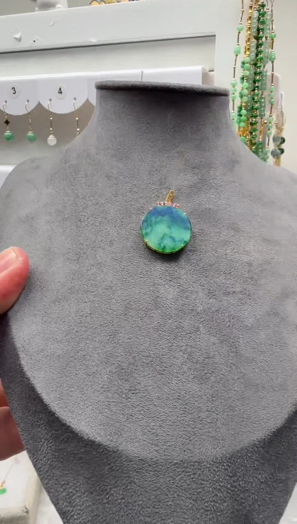 吊坠(不含链)18K金镶嵌翡翠缅甸天然翡翠a货