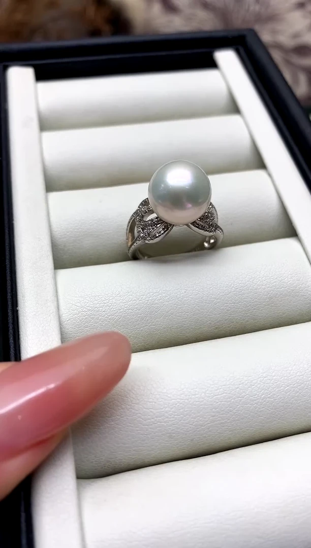 银S925镶嵌戒指淡水珍珠11-12mm
