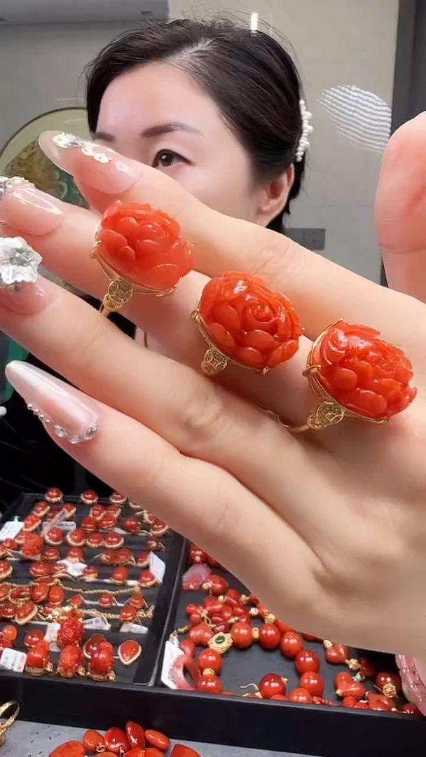 南红玛瑙银S925镶嵌戒指/花花款/多样性发其一/BS