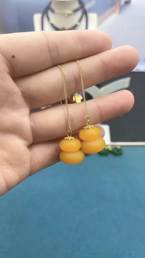 【闪购商品】蜜蜡耳饰14K金镶嵌福瓜耳钩