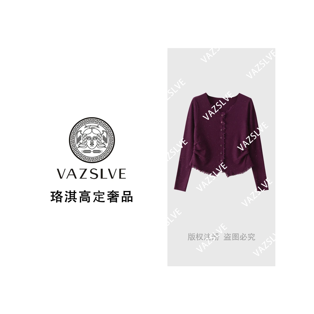 【VAZSLVE/珞淇高定】金丝羊毛蕾丝花边针织开衫毛衣msl801