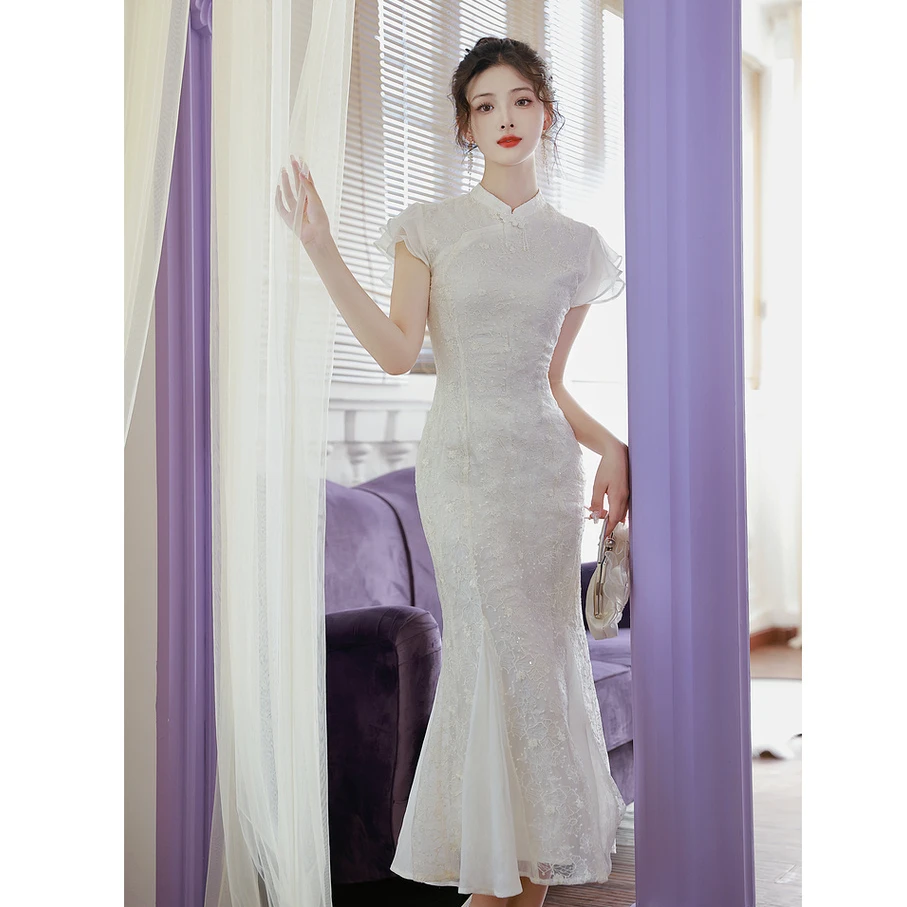 新中式改良重工刺绣旗袍鱼尾连衣裙6609