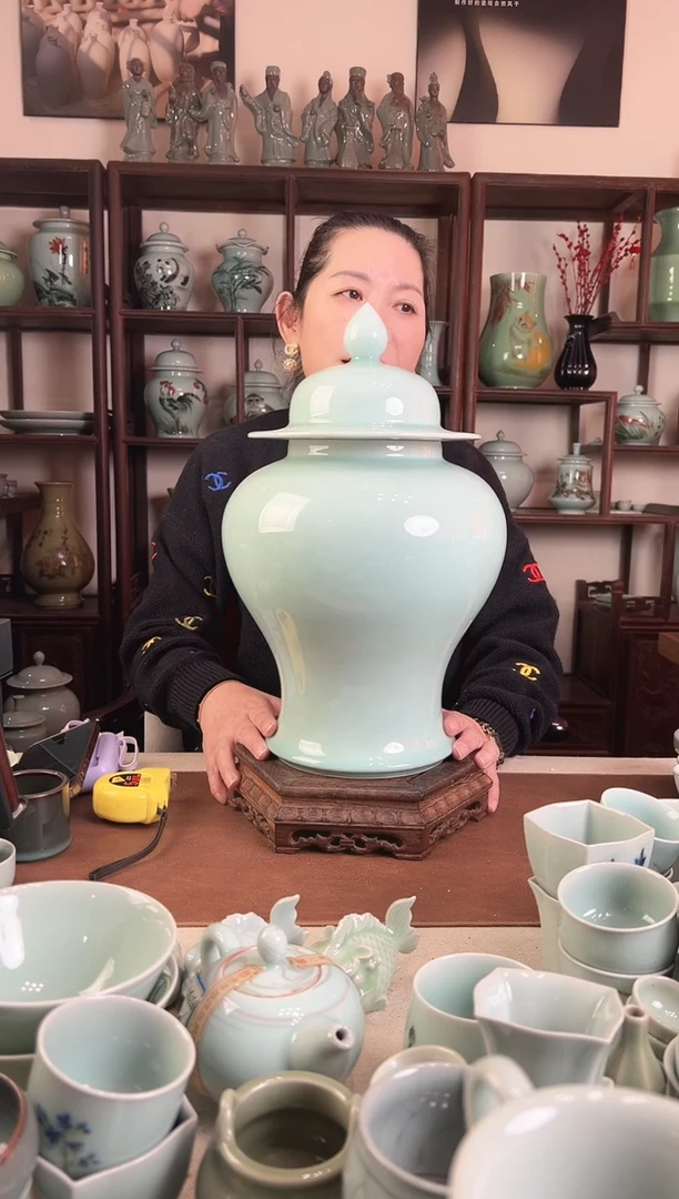 纯手工 粉青 大将军罐L