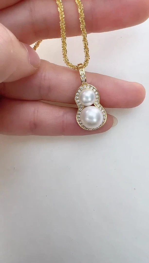 【闪购商品】淡水珍珠吊坠(赠链)合金金色葫芦