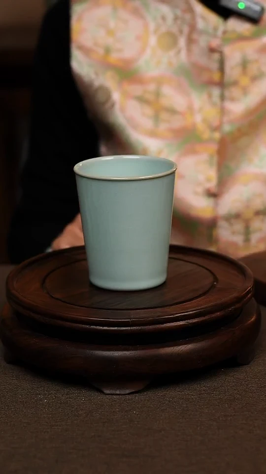 瓷片天青色全手可乐杯200ml 微瑕 不带礼盒