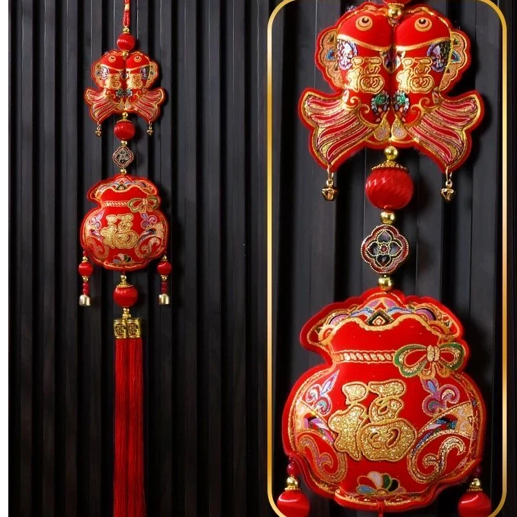 新款双鱼五连串挂饰居家喜庆装饰