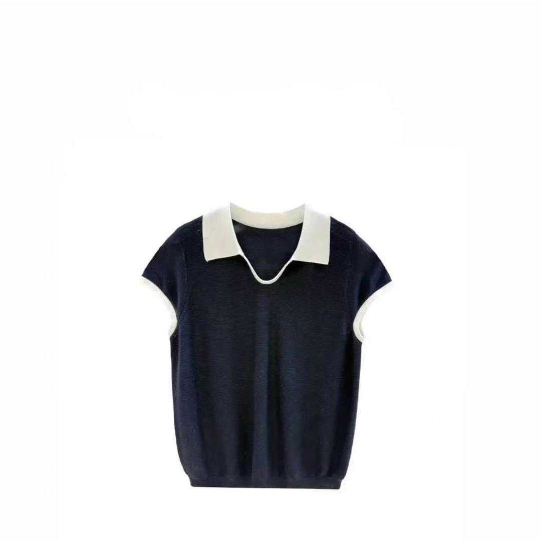 Q【现货】夏季宽松薄款POLO领显瘦遮肉减龄百搭时尚气质套头针织衫