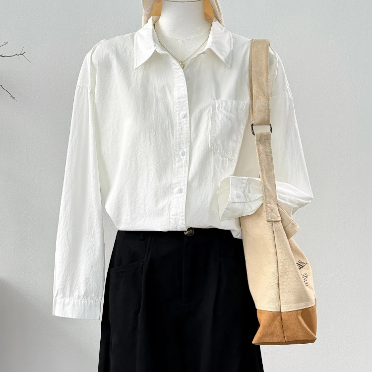 【杭州意法好货】纯棉白色衬衫女上衣通勤穿搭衬衣叠穿外套秋装新款
