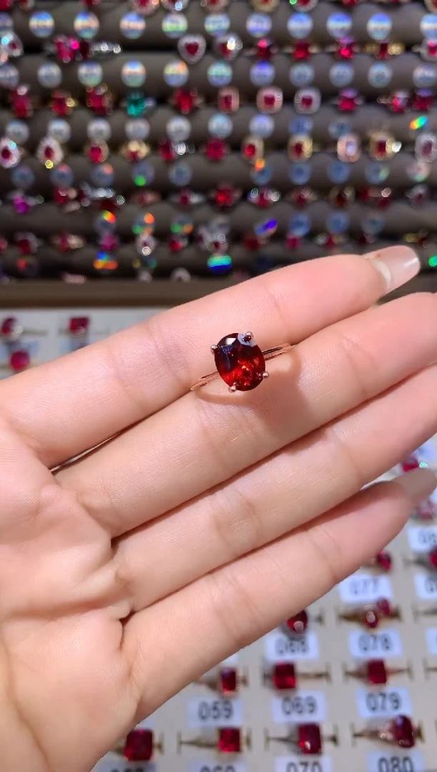 石榴石戒指银S925镶嵌810玫瑰金