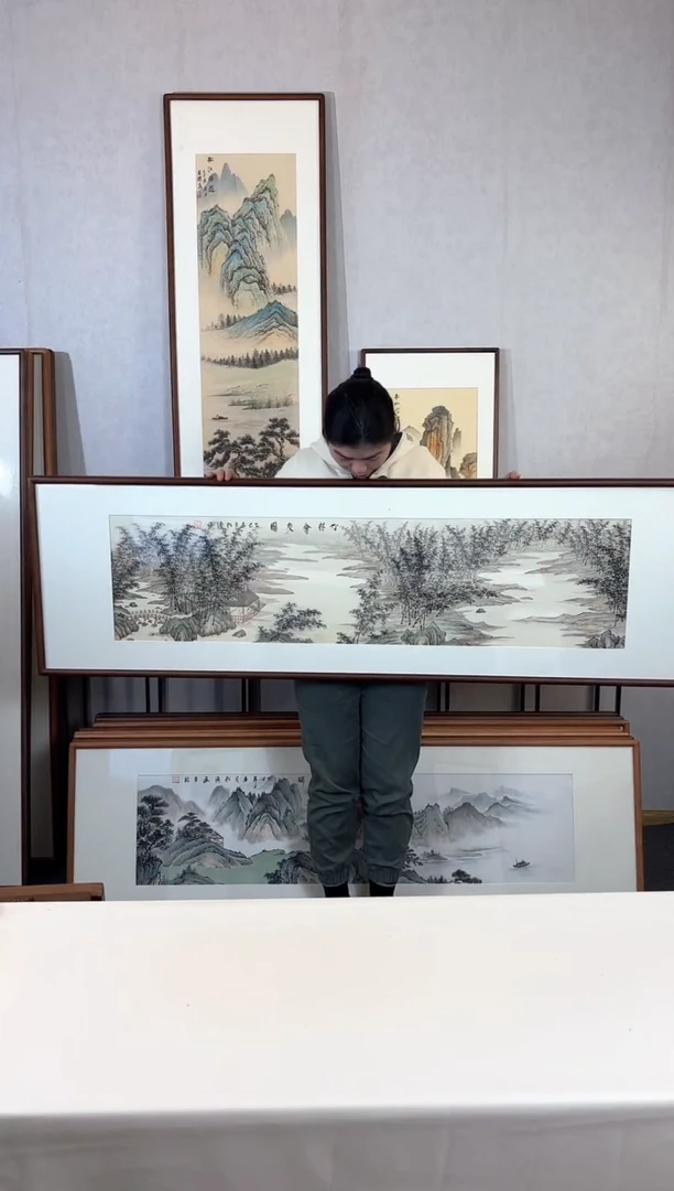 【闪购商品】国画手绘*竹林会友*52*172cm实木框