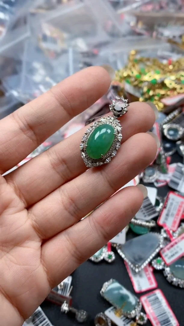 银S925镶嵌戒指翡翠天然A货缅甸翡翠