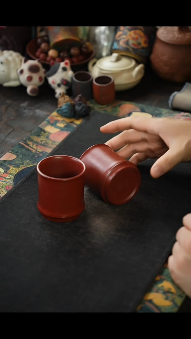 朱泥光素竹节对杯2234324234