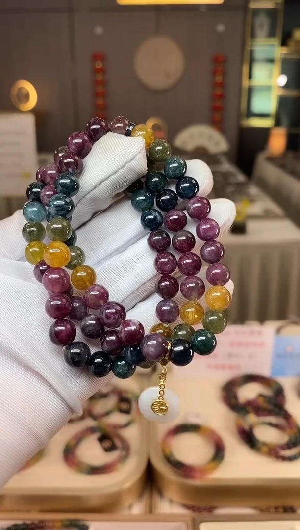 未镶嵌老矿碧玺彩虹三圈手串7mm+碧玺多样性发货一条xion