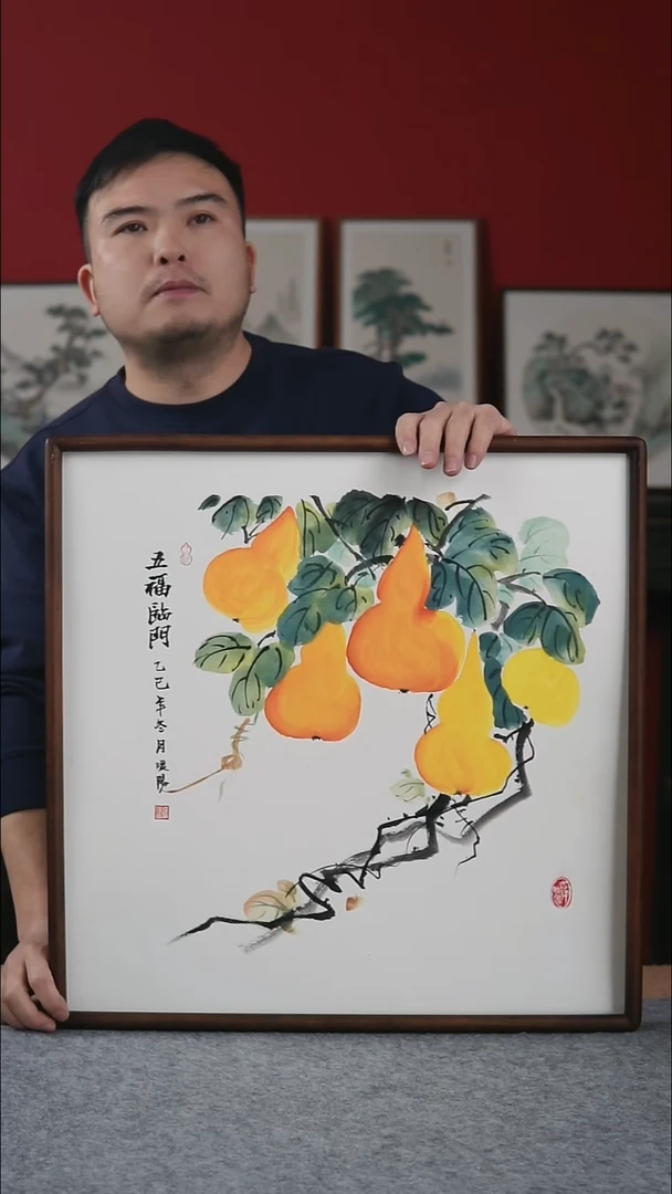 国画纯手写纯手绘-带框尺寸52*52