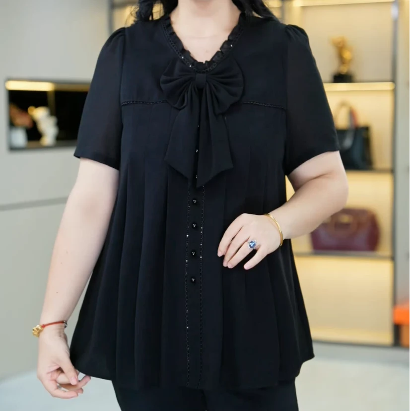 胖珍珍夏季新款大码女装显瘦遮肉气质薄款V领大码衬衫上衣ZB6996