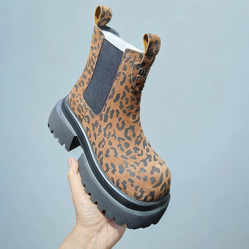 正版网红短靴百搭瘦瘦靴圆头高跟弹力靴休闲秋冬时尚厚底显瘦