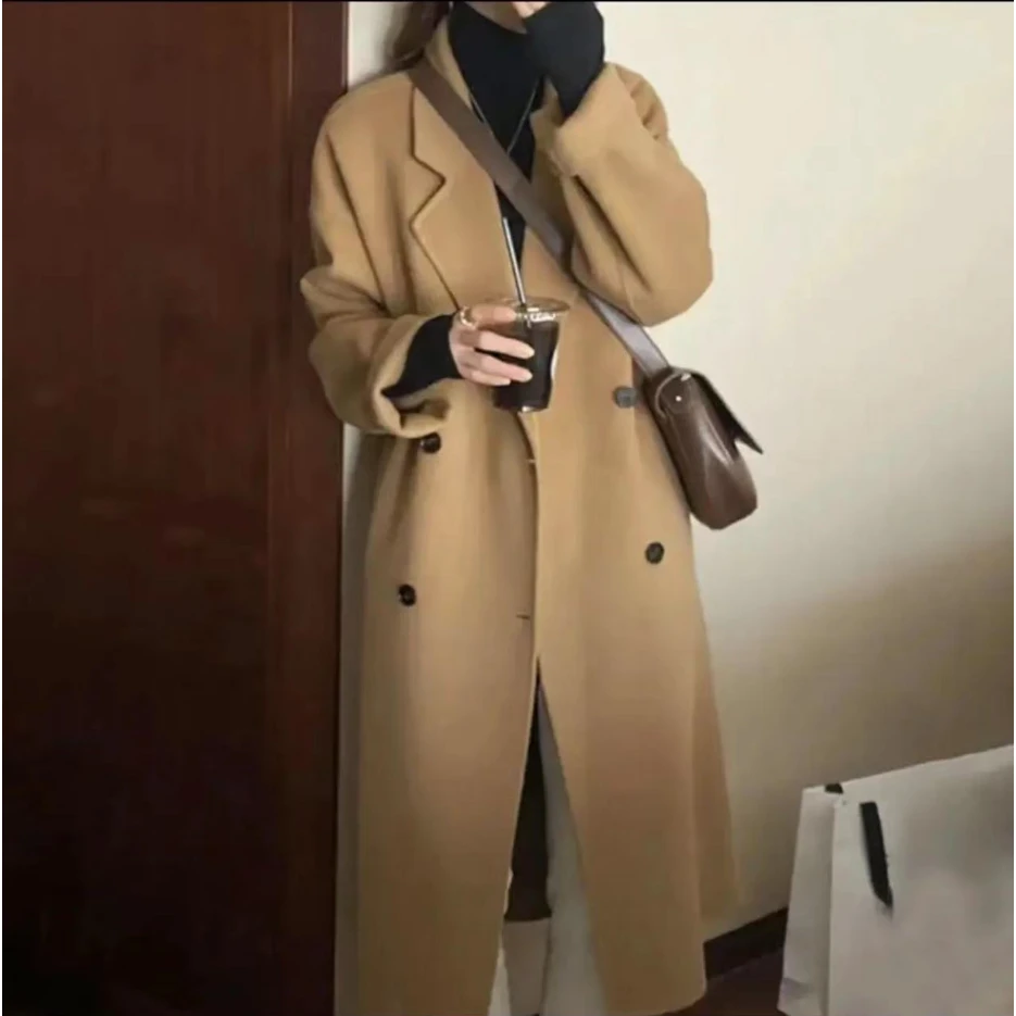 2236-5 JD休闲长款毛呢大衣宽松气质双排扣时尚外套