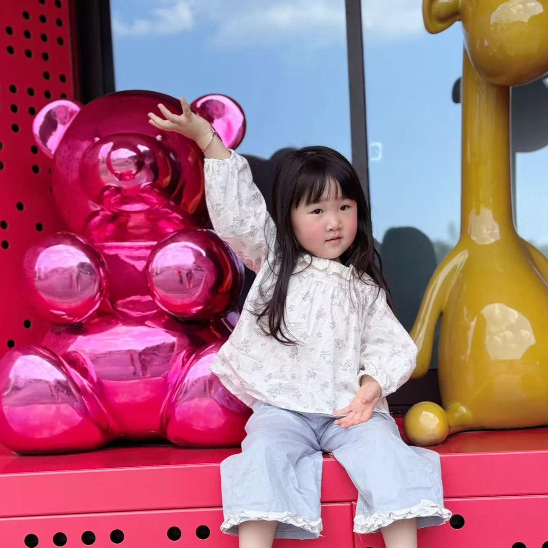 韩系碎花中小童女童直筒裤2025新款春款洋气百搭