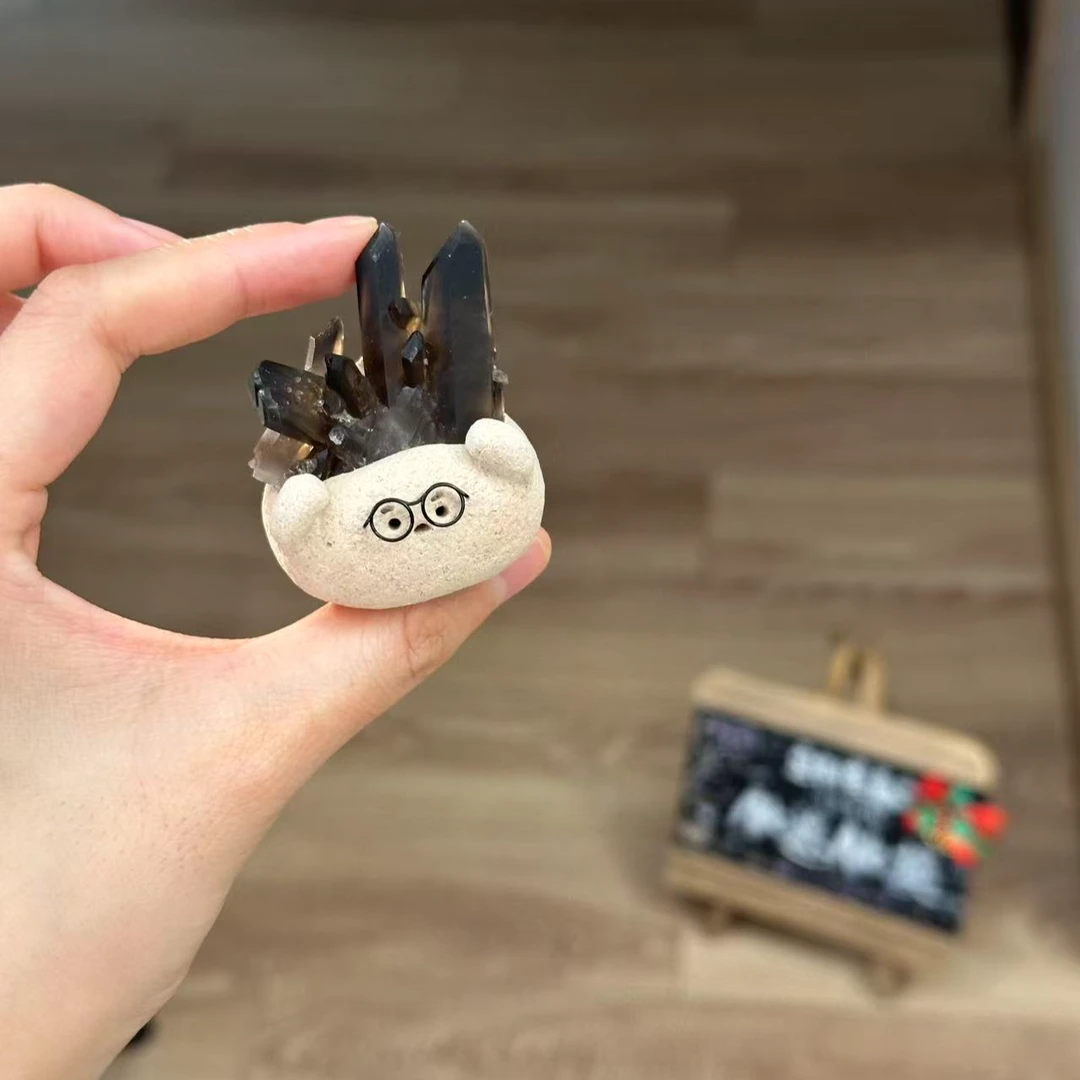 水晶小豆丁可爱黑水晶簇