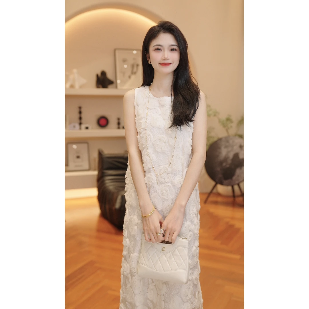 THE MENG【花朵】气质复古提花蕾丝时尚显瘦背心连衣裙#M252G0124