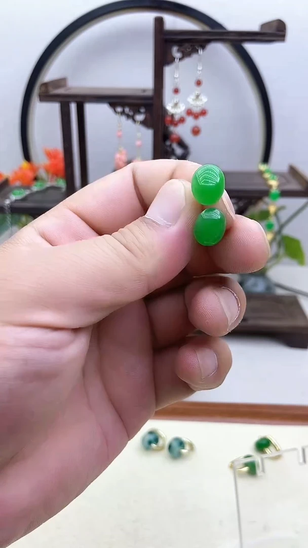 翡翠14K金镶嵌耳饰130号