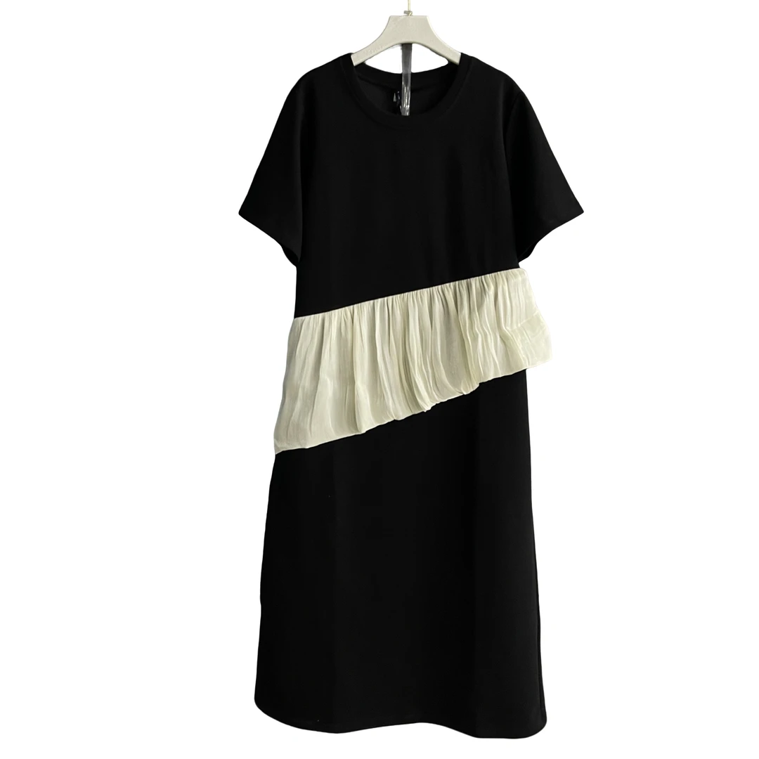 A字裙中长裙夏季显瘦中腰高弹力拼接连衣裙