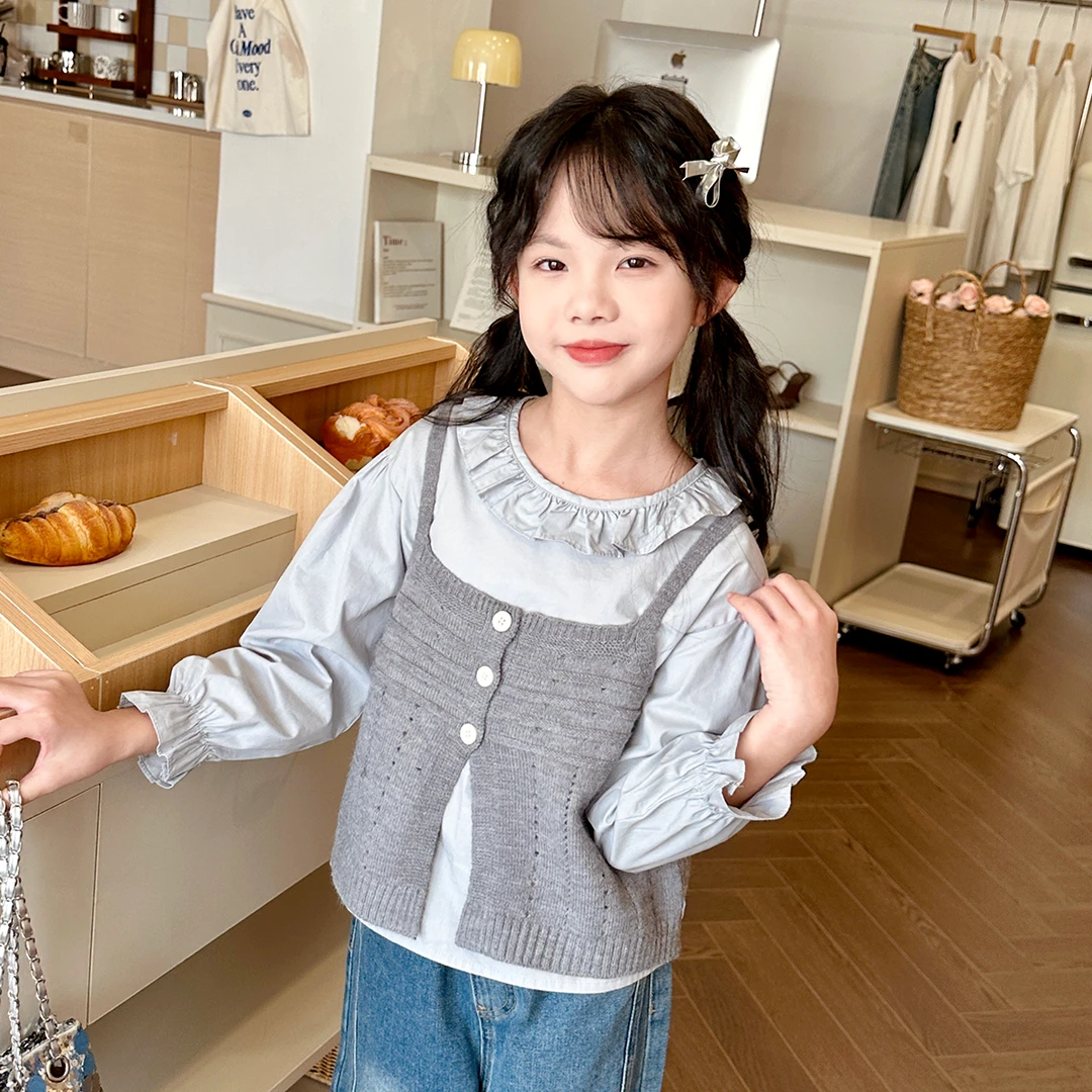 现货【秋雾】6078-6085女童衬衫女宝坎肩马甲秋季长袖洋气韩版上衣
