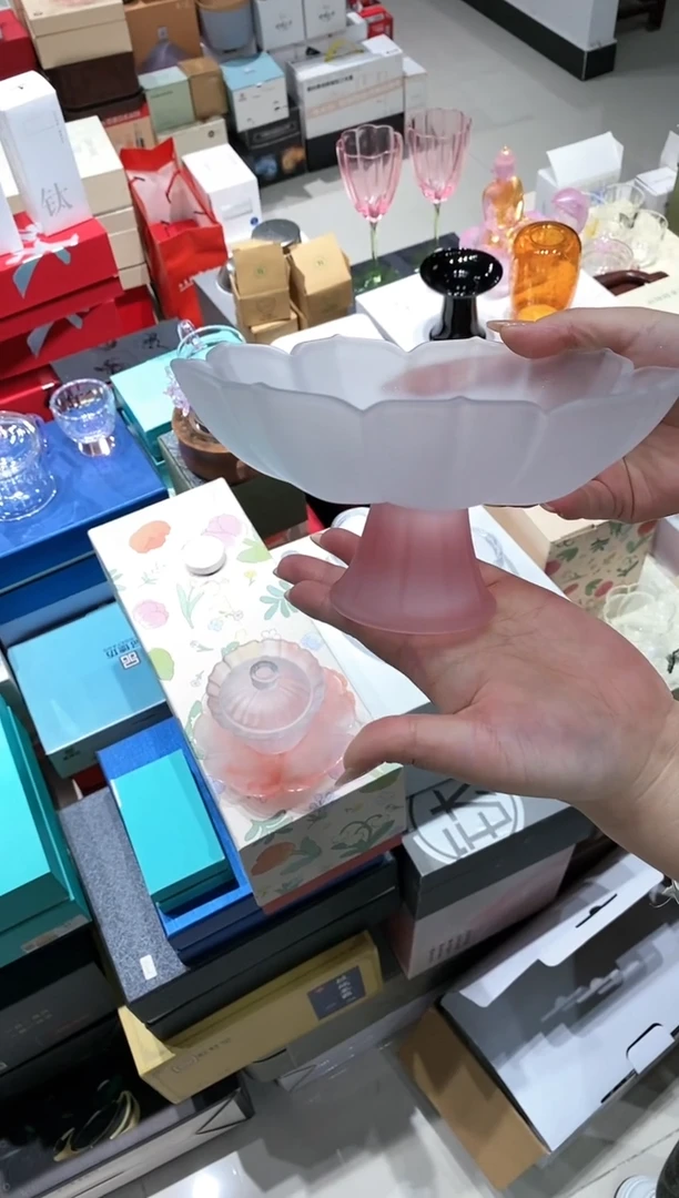 【闪购商品】高硼硅玻璃无盖款十里琉璃葵口高足果盘茶点盘