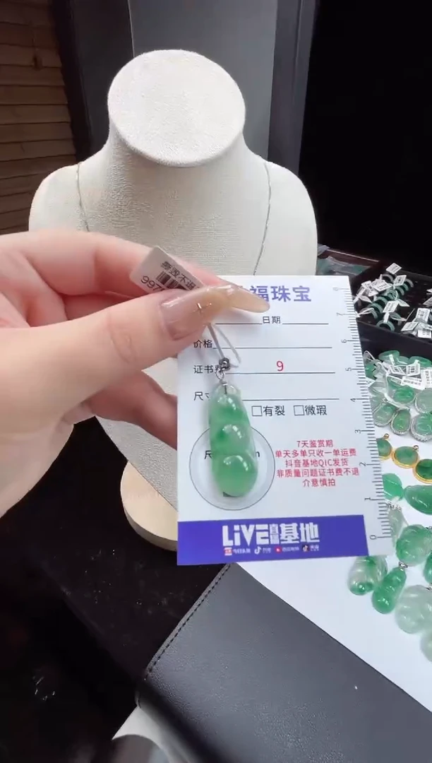 吊坠(赠链)银S925镶嵌石英质玉（非洲翠）22.41豆子