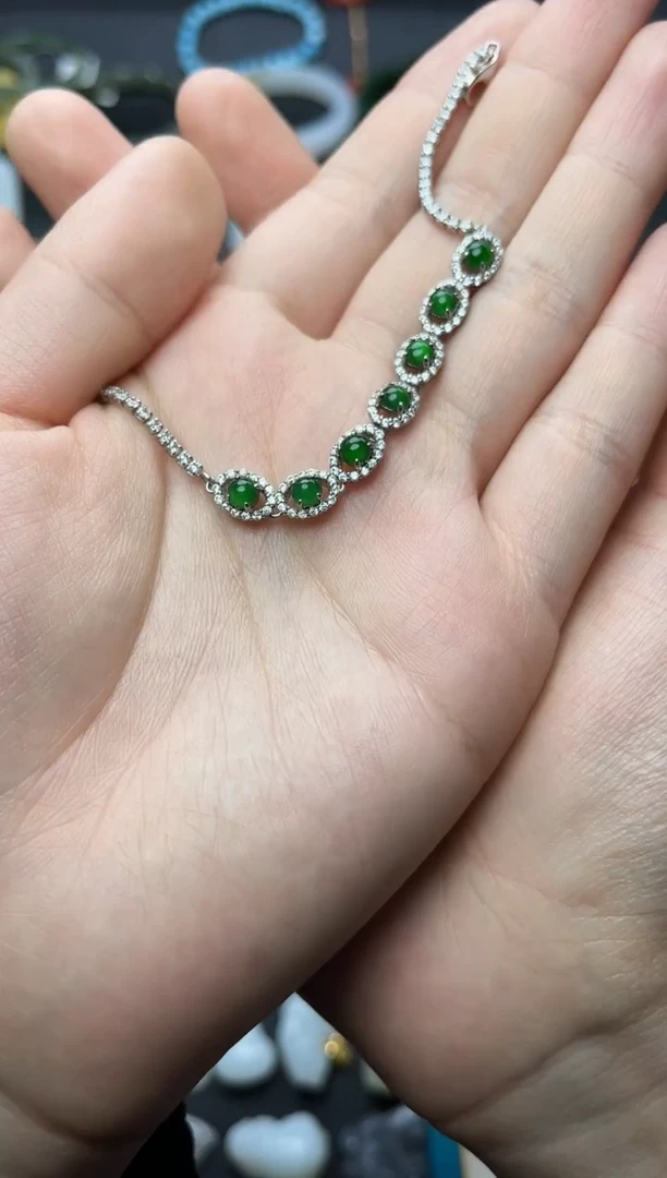 银S925镶嵌手链翡翠蛋面手链06