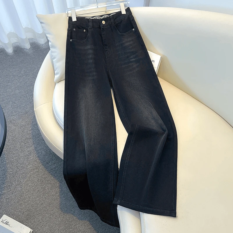 黑色窄版阔腿牛仔裤女春秋2025松弛感直筒裤今年流行的爆款拖地裤