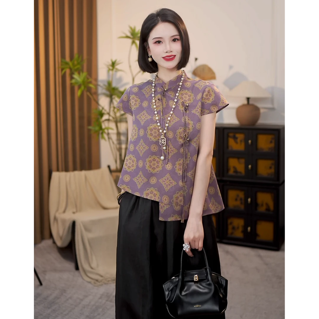 仫赐【紫萱】新中式国风夏季新款无袖上衣MCGSY0915
