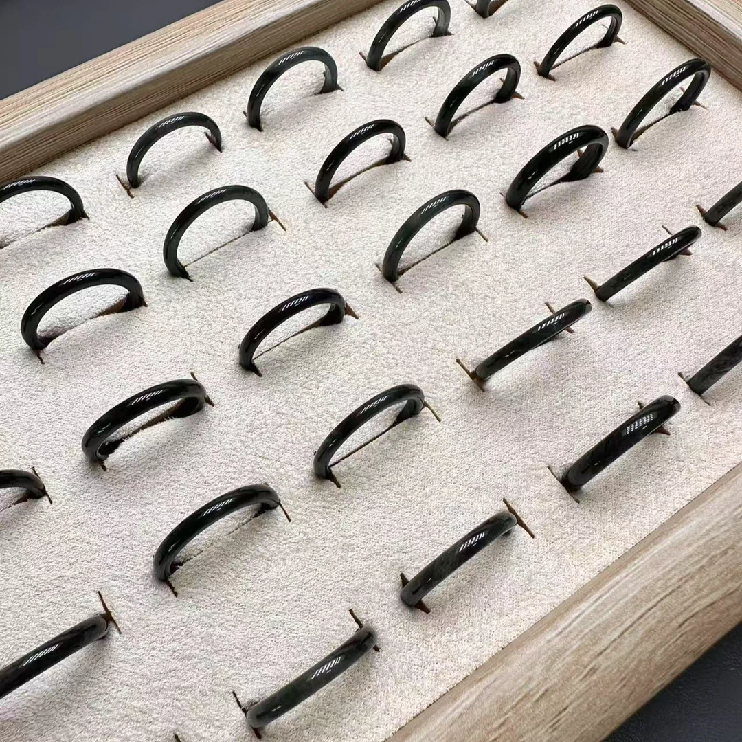 天然翡翠A货乌鸡细条戒圈