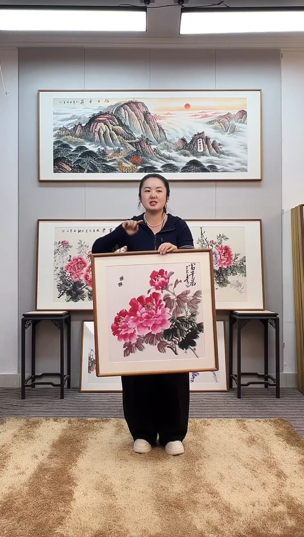 国画手绘牡丹62*62尺寸